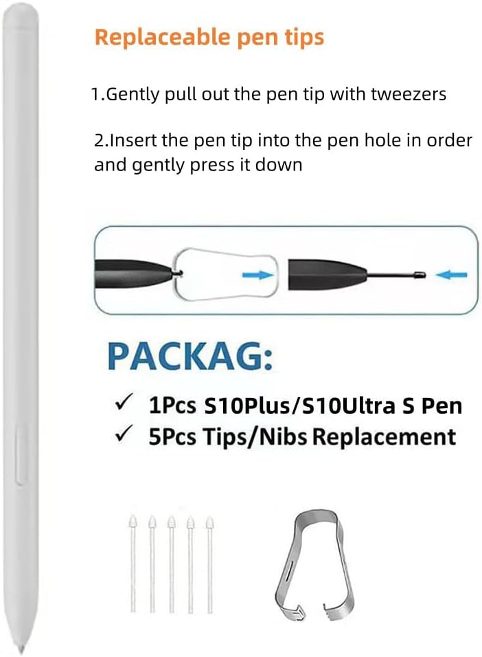 Tab S10 Ultra/S10 Plus S Pen Compatible with Samsung Galaxy Tab S10+ Plus/Tab S10 Ultra All Versions, Stylus Pen with Bluetooth, 4096 Pressure Sensor .Slim 0.7mm Tip with 5xTips (Platinum Silver)