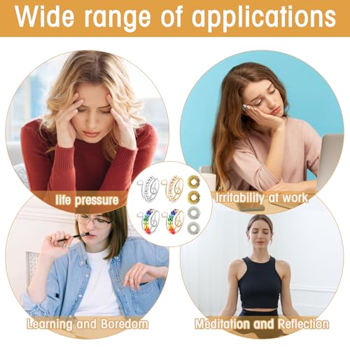 4 Stück Verstellbare Anti Stress Ring, Mit 4 Stück Akupressur Ring, Anxiety Ring, Fidget Ring, Anti Stress Ring, Skills Ring Für Mädchen Und Frauen, Stressabbau Im Alltag, Schule Und Arbeit
