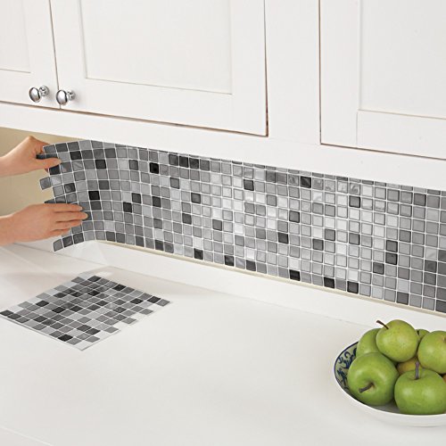 Collections Etc Multi-Colored Adhesive Mosaic Backsplash Tiles For Kitchen And Bathroom - Set Of 6, Black And White #TOP1