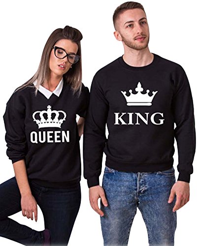 Minetom Hombre Mujer Impreso Parejas Tops King Queen Corona Impresión Sudaderas Casual...