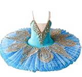 OTMYIGO Tutú de Ballet Profesional para niña, tutú de panqueque del Lago de los cisnes, Disfraz de Bailarina para Fiesta, Vestido de competición de Ballet,B,130