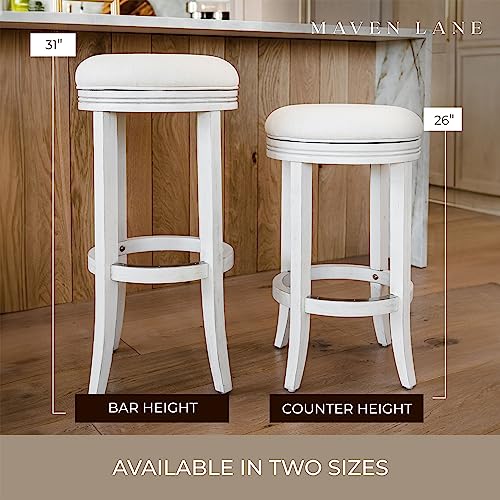 Maven Lane Eva Round Backless Kitchen Swivel Stool, White Oak, Bar Height #TOP5