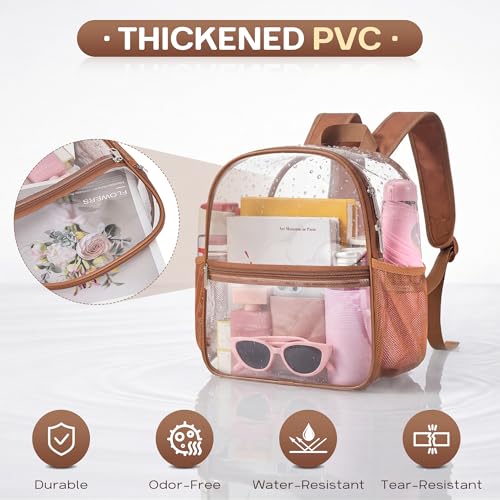 Image of Oraben Clear Backpack Stadium Approved, 12 x 6 x 11 in, Small Transparent Backpack for Concerts, Sports Events, Festivals, Travel, Waterproof PVC, Adjustable Straps, Women Men