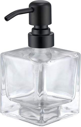 Miniatura 10 de Dispensador de jabón de vidrio ámbar claro con bomba negra, dispensador de jabón líquido de 11 onzas, botella cilíndrica con bomba de acero Botella
