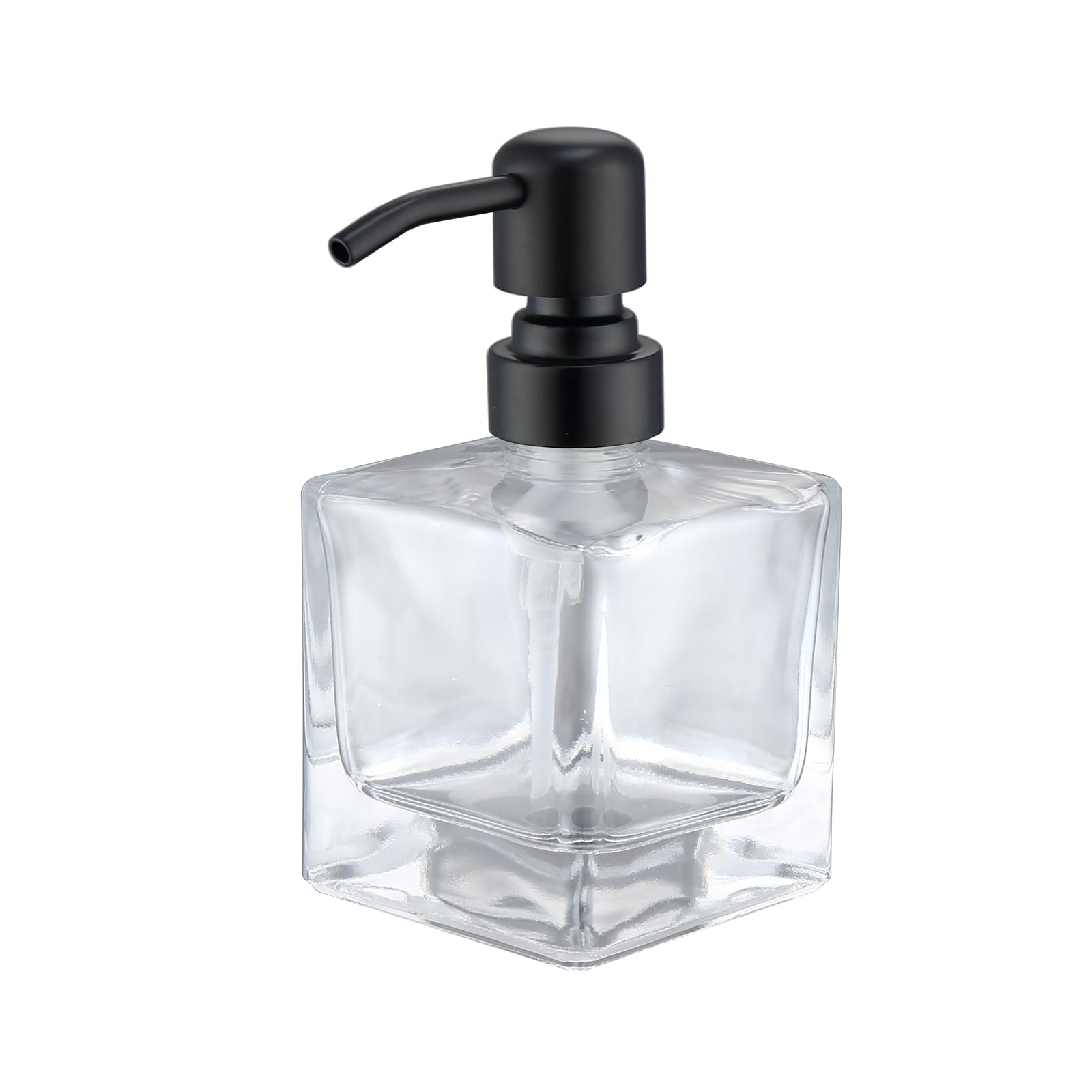 Square Bathroom Soap Dispenser Black, 8.4 oz Glass Bottles with Stainless Steel Pump Cube Liquid Hand Soap Dispenser Kitchen