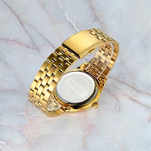 JewelryWe Men Women Gold Watches Stainless Steel Couple Wristwatch Calendar Quartz Watch His and Her Matching Watch Set with Second Dial
