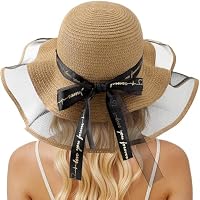 TOBEHIGHER Women's UV UPF 80+ Beach Sun Straw Hat