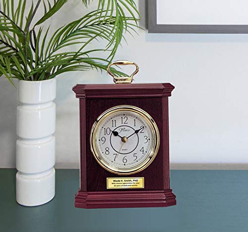 Engraved Wood Desk Clock Carriage Gold Handle Gold Engraving Unique Retirement Gift Anniversary Employee Service Award Executive Boss Retire Promotion