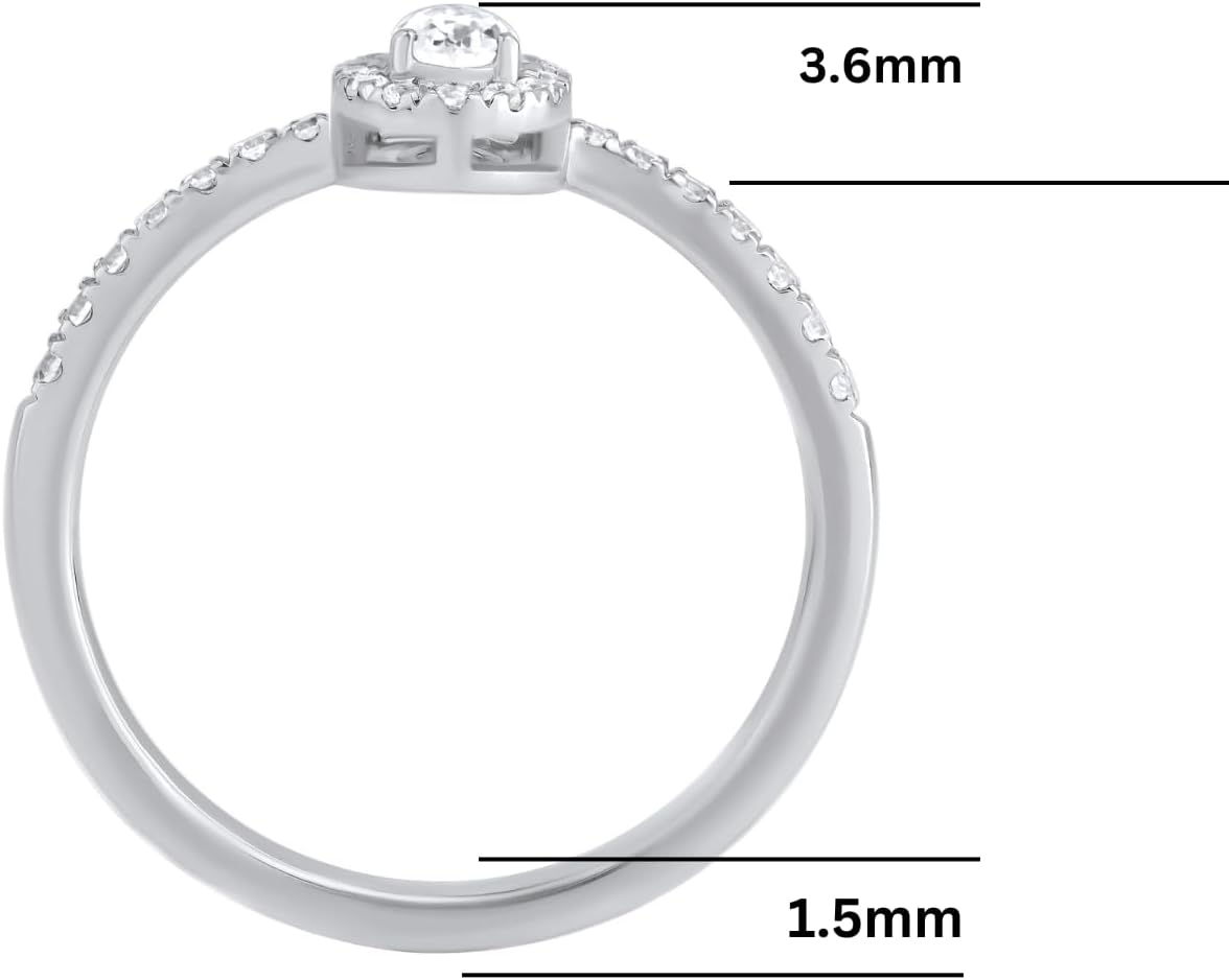DEWBERRY 2/5 Cttw Pear & Round Lab Grown IGI Certified Diamond Halo with Accent Engagement Ring Women 925 Silver 0.40 carat Solitaire Diamond Ring 14K White Yellow Gold Plated (F-G/VS) Size 4-14 - Image 3