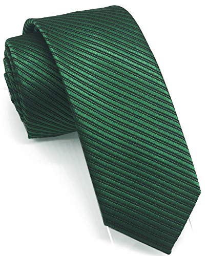 2.4'' (6cm) Wehug Men's Classic Slim Solid Tie Silk Woven Necktie Jacquard Neck Green Skinny Ties For Men