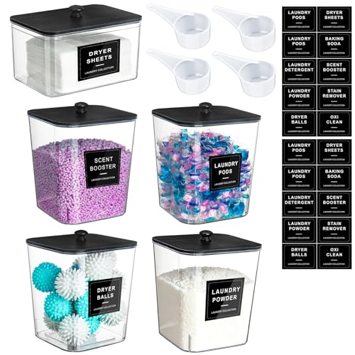 Sofzy 5 Pack Laundry Pods Container, Clear Laundry Room Organization