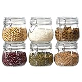 6 Pack 17oz Food Storage Jars with Airtight Lids, Preserving Seal Wire Clip Fastening Glass Containers, Canisters for Kitchen Organization, Flour, Cereal, Pasta, Sugar, Beans, Pickling Jars (17 Oz*6)