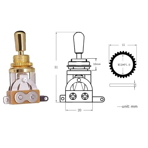 Miniatura 9 de JD.Moon Interruptor de palanca de 3 vías para guitarra eléctrica, interruptor selector de pastilla con perilla de punta de latón (cromado)