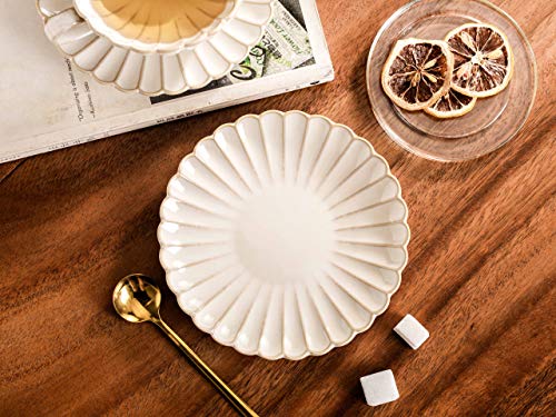 CwlwGO-Tea Cup with Saucer for Latte, Cappuccino Tea, (7 Oz), British Coffee Cups, Porcelain Tea Set,Reactive Glaze (two pack White)