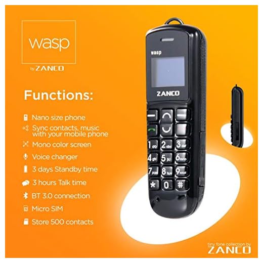 ZANCO - Mini cellulare, il più piccolo al mondo, 13 voci (lingua italiana non garantita), nero, 100% plastica, SMS, MP3, sbloccato, CE RoHS WCDMA e GSM