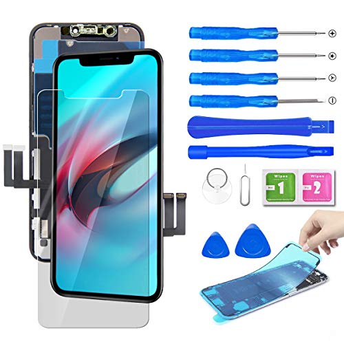 VELADA for iPhone 11 Screen Replacement (Model: A2111, A2223, A2221), LCD Display 6.1 h with Face ID, 3D Touch Digitizer Assembly with Repair Tool Kits, Tempered Glass and Waterproof Adhesive