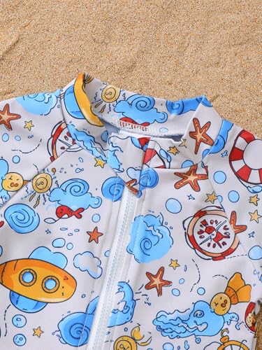 Baby/Toddler Boy Long Sleeve Rash Guard Swimsuit Sun Protection One Piece Zipper Swimwear with Hat Dinosaur Marine Animal Print Quick Dry Bathing Suit 2T-3T — view 5