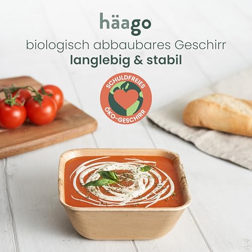HAAGO 20 Palmblatt Schalen Quadratisch 450ml Heim Kompostierbar Einweg Stabil Suppenschalen Mikrowellenfest Gefrierfest Umweltfreundlich Partygeschirr
