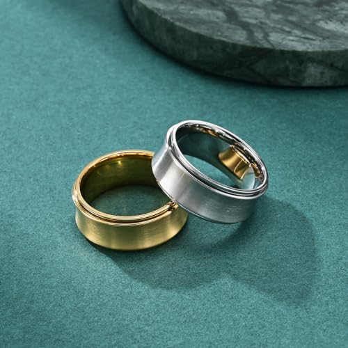 Hebrew Laser Engraved Customize Stainless Steel Ring, Rotating Concave Ring Brushed Judaism 9MM Wedding Band Ring, Size 5 to 113