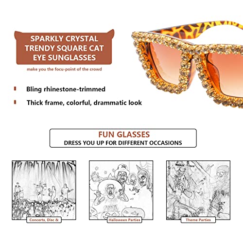 Xpectrum Sparkly Diamond Sunglasses Bling Square Frame Festival Disco Rhinestone Accessories4