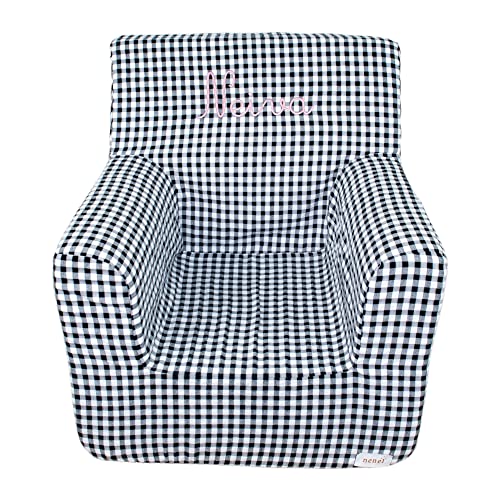Borda y más Sillón o Asiento Infantil Personalizado de Espuma para bebés y niños - Vichy Negro - Nenel