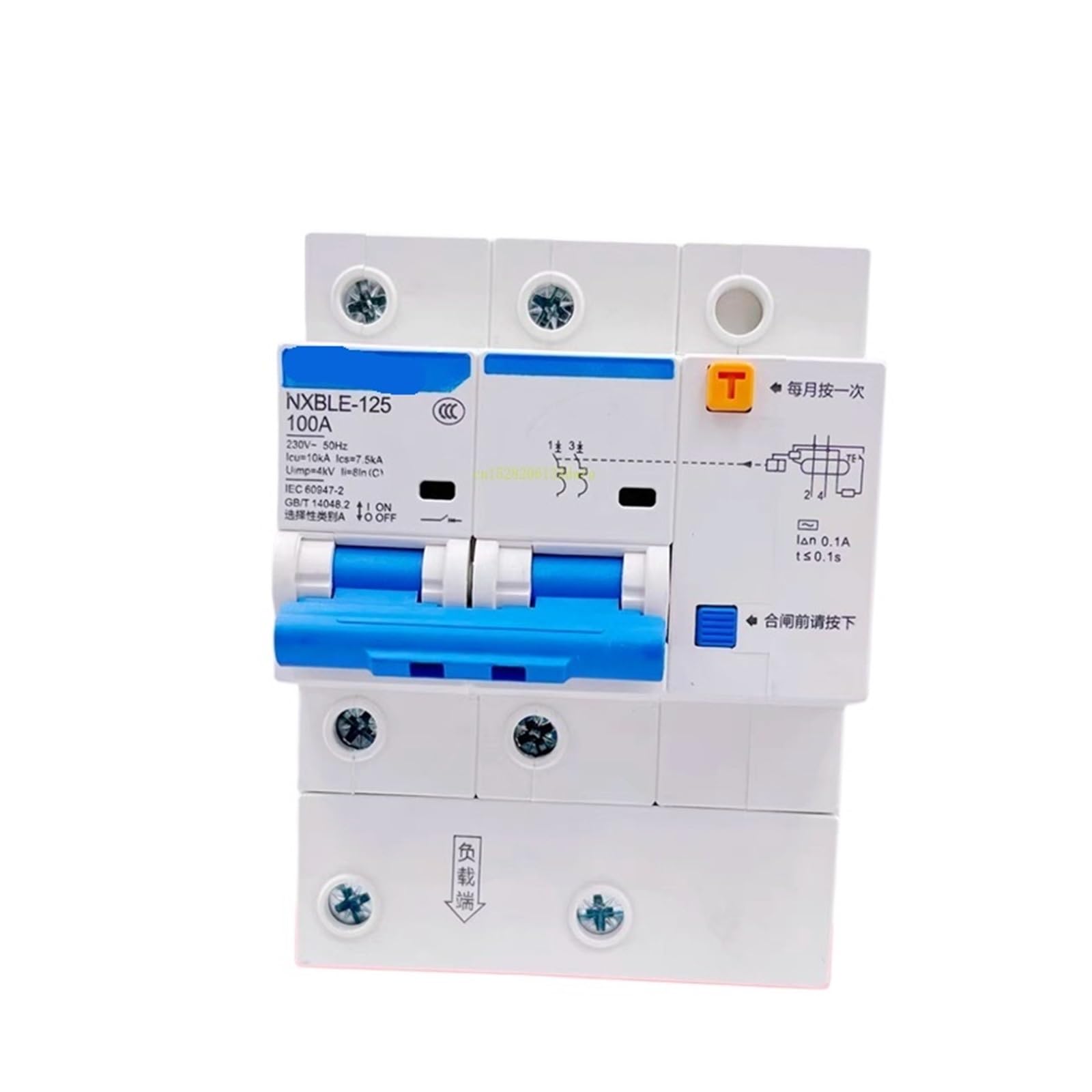 Disjoncteur NXBLE-125 avec interrupteur magnétique 100 mA courbe C 63A