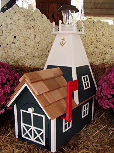 Image of Amish Rural Green Mailbox Solar Lighthouse Handmade Homemade Handcrafted