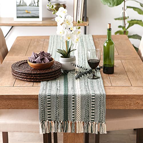 DII Farmhouse Braided Stripe Table Runner Collection, 15x72 (15x77, Fringe Included), Dark Green, 15x72" (15x77", Fringe Included) - Image 4