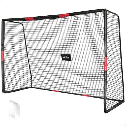 AKTIVE 54305 Portería de fútbol de Acero, Estructura Desmontable, Fácil de Montar, 300x120x200 cm, con Red de poliéster, Incluye 7 piquetas para fijación, Resistente y Ligera, óptimo para Entrenar