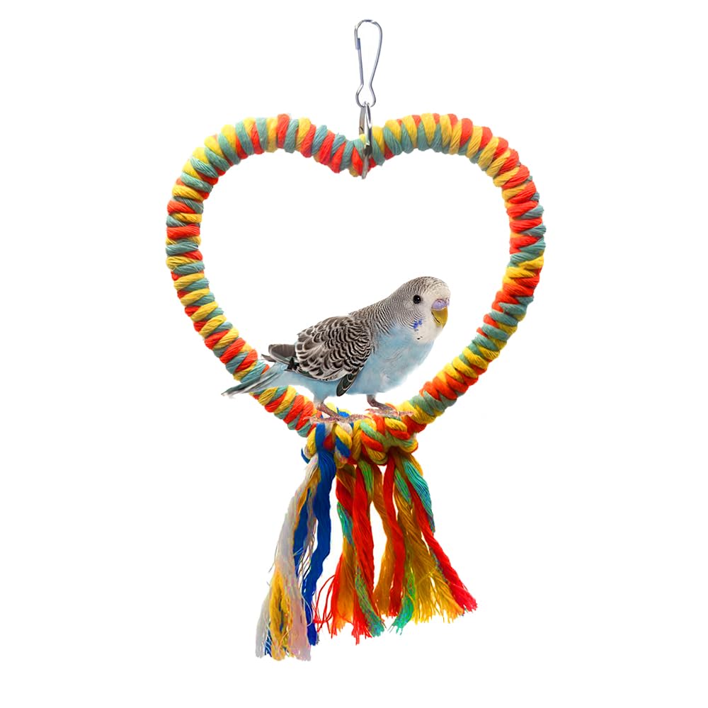 Bird Rope Swing 5.9Inch Diameter Cage Hanging Toys Multicolour Cotton Rope Ring Bird Cage Toy for Small Parrots Birds Climbing Playing Relaxing