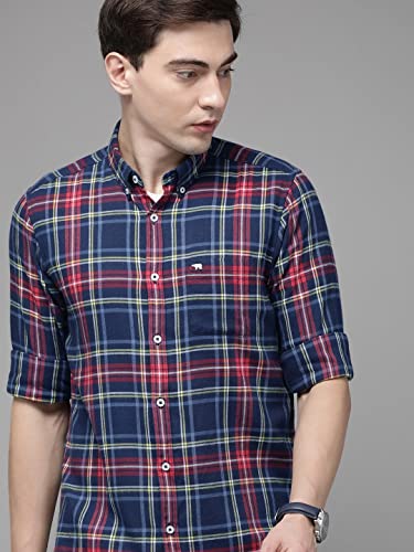 Image of THE BEAR HOUSE Men's Cotton Slim Flannel Button-Down Casual Shirt |Blue |3XL |TBH-INCLINE-BL-3XL |