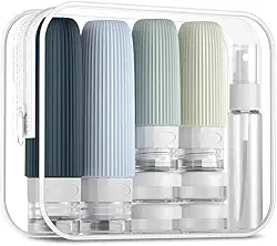 Kit de Frascos de Viagem, 16 Itens, Silicone e Plástico, com Necessaire Transparente, 60ml e 90ml (Cor_K12)