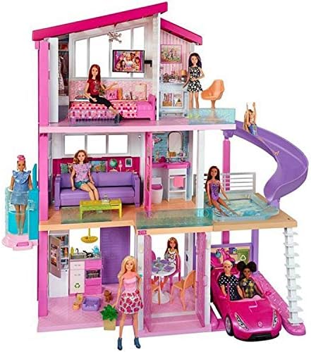 Barbie Estate Dreamhouse Adventures Large Three-Story Dolls House, Pink with Transforming Accessories Included Playset, 2019 Dreamhouse