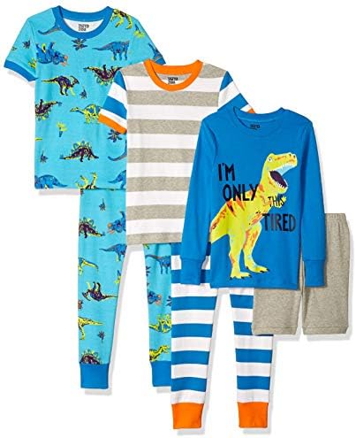 Spotted Zebra Boys’ Kids Snug-Fit Cotton Pajamas Sleepwear Sets, 6-Piece Dinoland, Large