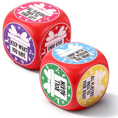 MiniInflat 4 Pcs Exchange Dice, 4 * 4inch Santa Swap Gift Exchange Dice for Adults Xmas Family Team Building Office White Elephant Friendship Christmas by MiniInflat - Used condition - US$7.51