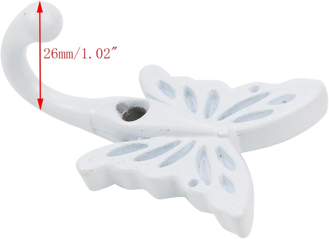 6PCS Butterfly Shaped Wall Hooks White Wall Mounted Coat Hangers Zinc Alloy Towel Hooks for Tie Bag Clothes Scarf, with Screws (Length: 55mm/2.17", Width: 1.38")
