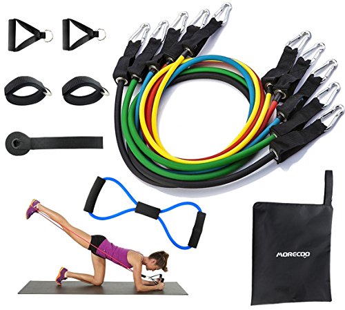 Banda de Resistencia,MORECOO Juego de 11 Bandas Elásticas Resistencia,Tubulares Elásticas Fitness Accesorios Completos para Entrenamiento para Hombre y Mujer (11 Bandas Elásticas)