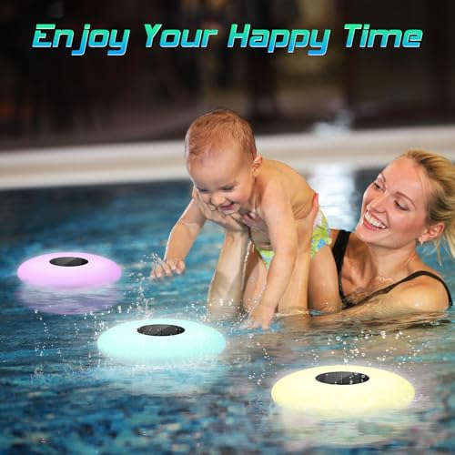 Drcowu Solar-Poollicht, schwimmendes Solar-Poollicht mit Fernbedienung, 16 RGB-Farben wechselnde wasserdichtes schwimmendes Solarlicht für Swimmingpools, Garten, Rasen und Außendekoration