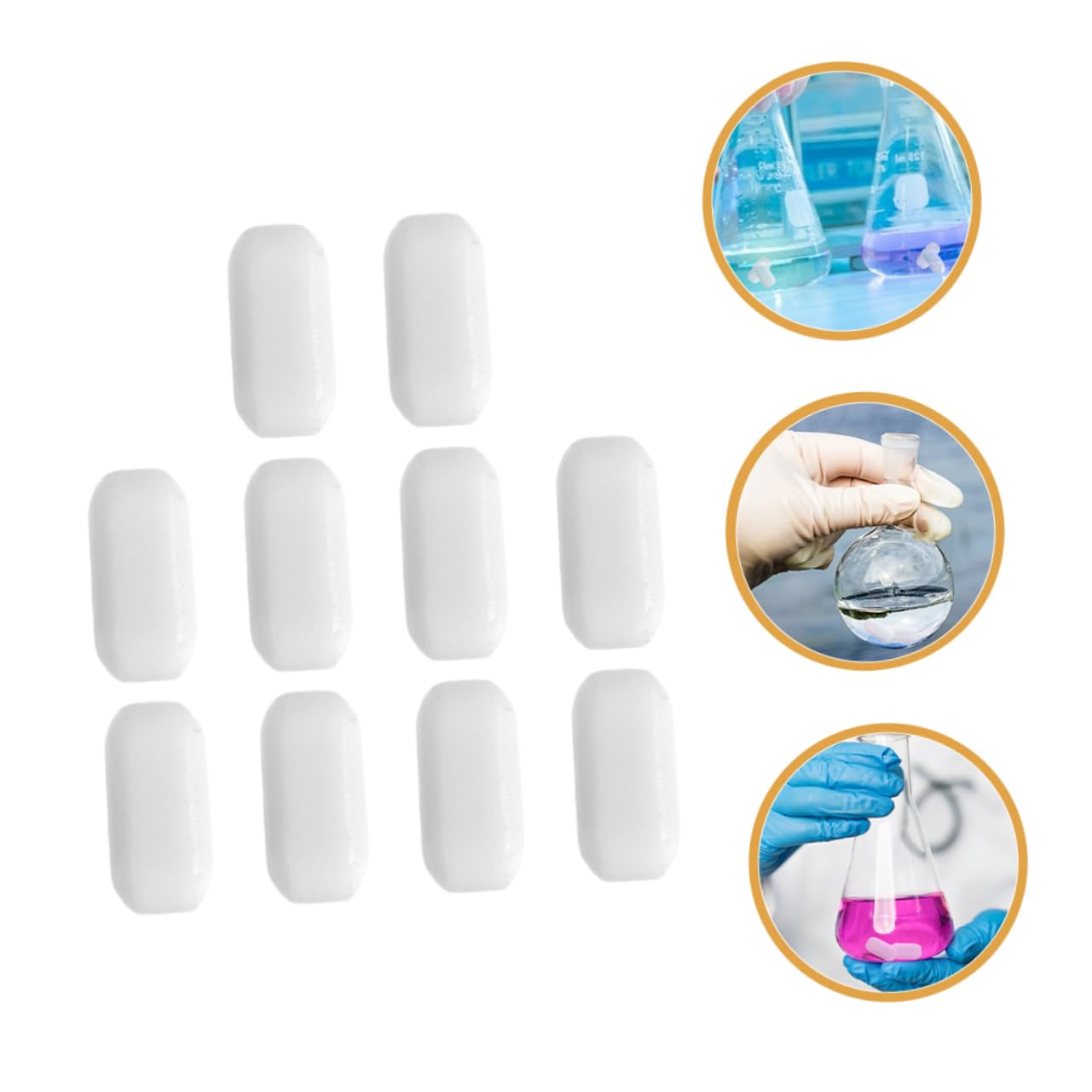 Agitador Magnético de Ptfe Blanco, 10 Piezas, para Laboratorio | Barras Cilíndricas, Uso en Muestras, Soporta Altas Temperaturas, Mezcla Uniforme y Resistente