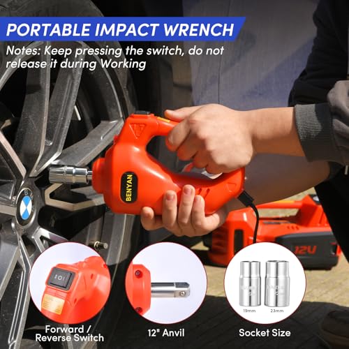 Image of Electric Car Jack Kit 5 Ton 12V Floor Jack with Impact Wrench and Tire Inflator Pump Portable Hydraulic Car Jack for SUV Sedans Tire Change with LED Light, Lifting Height 6 to 17.7 Inch