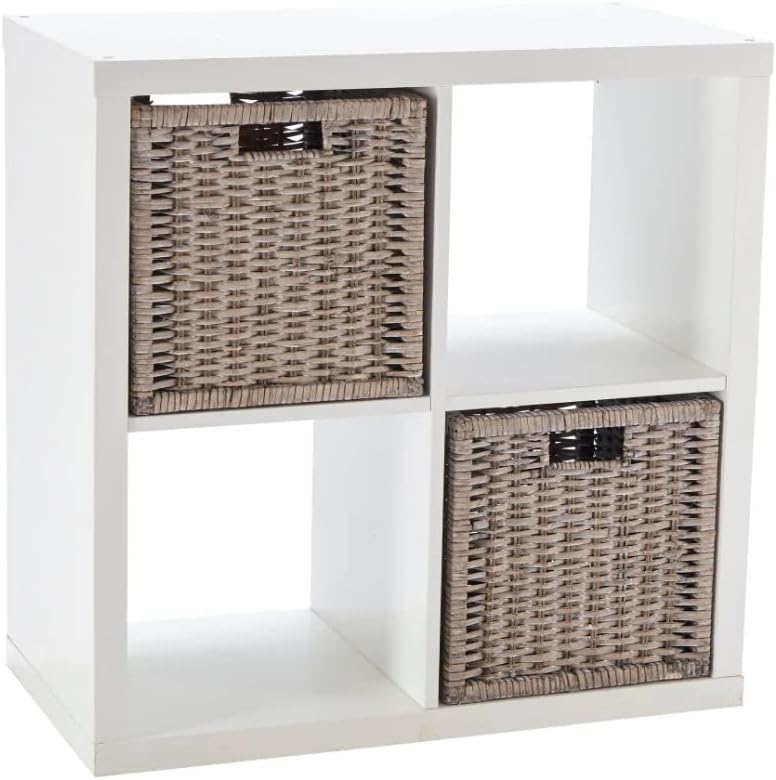 Wovenhill | Set of 2 Square Willow Baskets | Handmade Grey Shelf Storage Boxes | W33 x D35 x H32cm