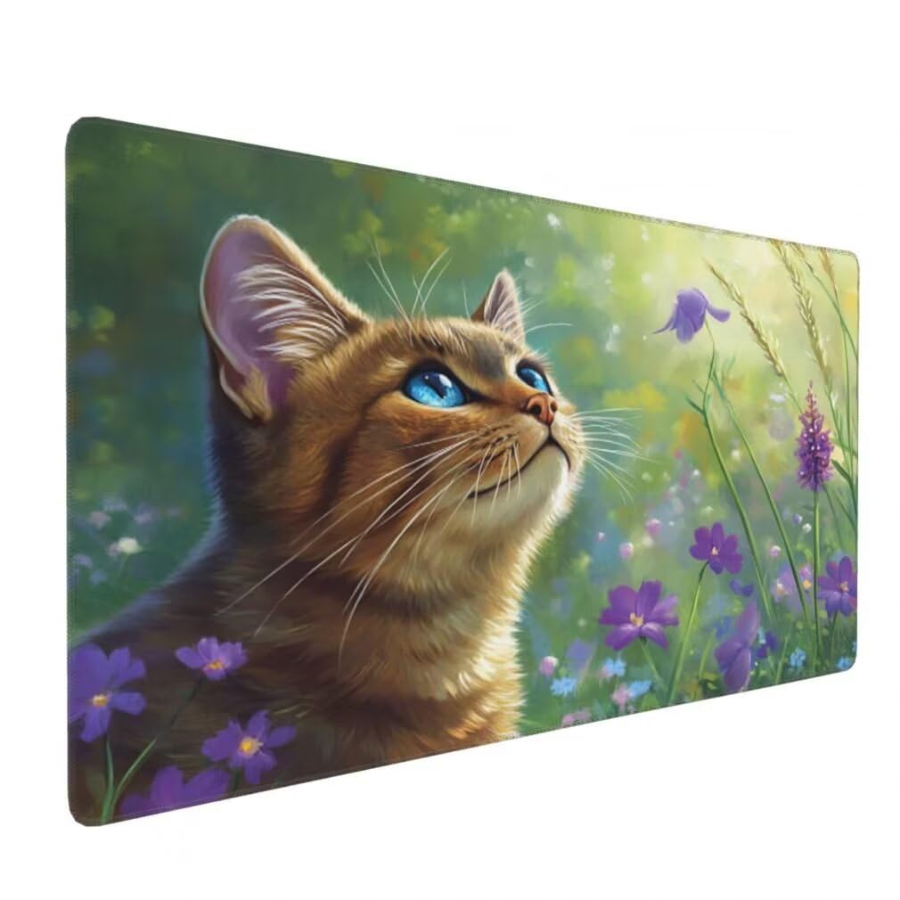 Tappetino Mouse XXL 1200x600mm Gatto Grande Mouse Pad, Tappetino Scrivania Grande Mousepad Gaming con Bordi Cuciti, Tappeto Scrivania con Base Antiscivolo per Giocatori, Ufficio e Casa (Fiori) -MP1528
