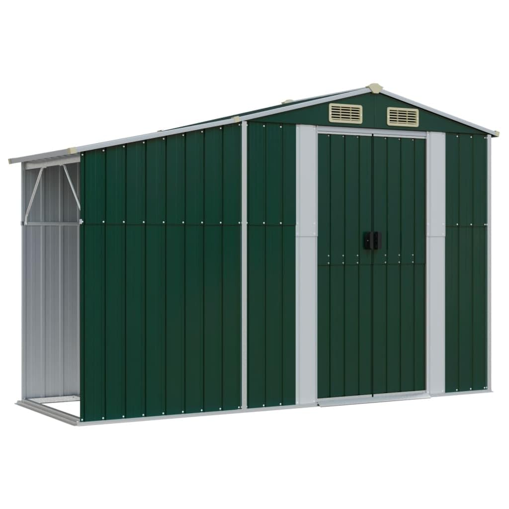 Gerätehaus 277x279x179 cm Gartenhaus aus verzinktem Stahl für Werkzeuge und Brennholz, Metall-Gartenschuppen mit Belüftungsöffnungen, Grün