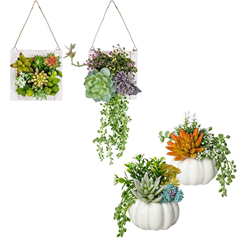 Swthony Bundle Of 2Pcs Hanging Wall Artificial Succulents Frame And 2Pcs Desk Fake Succulent Plants Pot, Faux Plants For Wall Decor, Living Room, Bedroom #TOP14