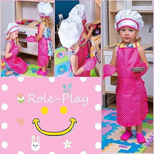 Kids Chef Role Play Costume Set Includes Apron, Chef Hat for Little Girls Chef Set Toddler Dress up Pretend Play Kitchen Chef Costume Set-13pcs Baking Sets Great Gift’s for 3 Year Olds Kids and Up