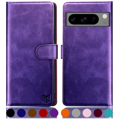Étui cuir Google Pixel 8 Pro SUANPOT violet à rabat premium