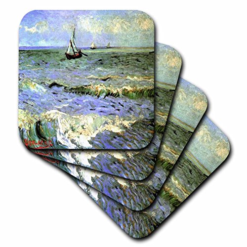 3dRose cst_48168_2 Framed Van Gogh Seashore Painting-Soft Coasters, Set of 8