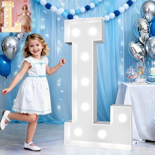 Image of Pooqla 3FT Light Up Marquee Letters, Cool White and Warm White LED Large Lighted Marquee Letters, Giant Mosaic Letter Sign for Balloons Birthday Anniversary Wedding Party Decoration, LED Letter L