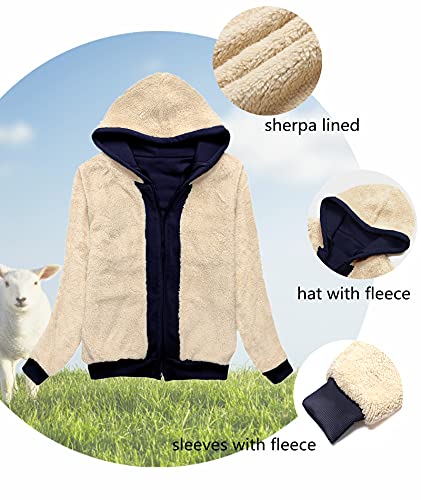 Geek Lighting Hoodies For Women Sherpa Lined Winter Fleece Sweatshirt - Full Zip Up Thick Navy-S #TOP3