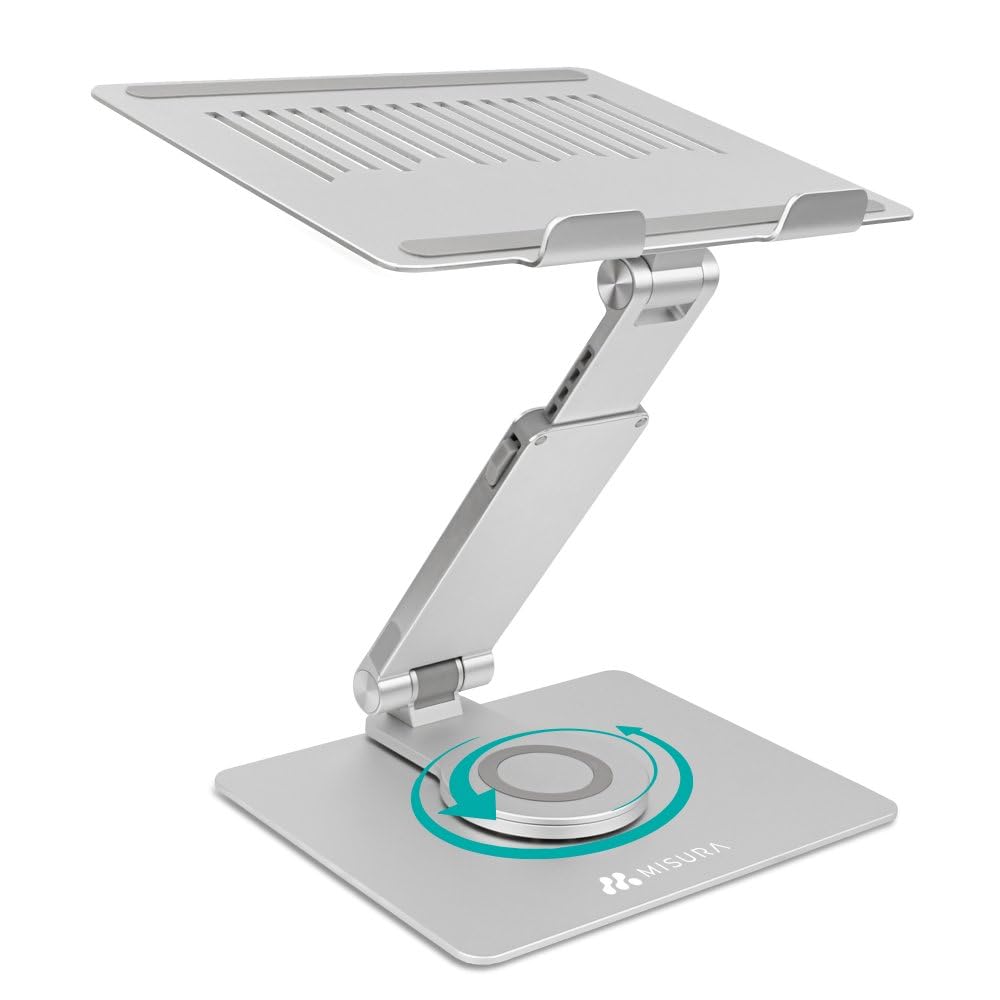 MISURA | Soporte Ergonómico para Portátiles, Enteramente Plegable, Antideslizante, Giratorio, Muy Ajustable, Ideal para Meetings | ME20-SILVER